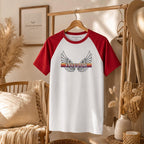 Freedom Wings Baseball Tee, Womens Micro Rib Raglan Baby Tee, Fitted Contrast Sleeve Top, Patriotic Womens Shirt, Soft Cotton Blend