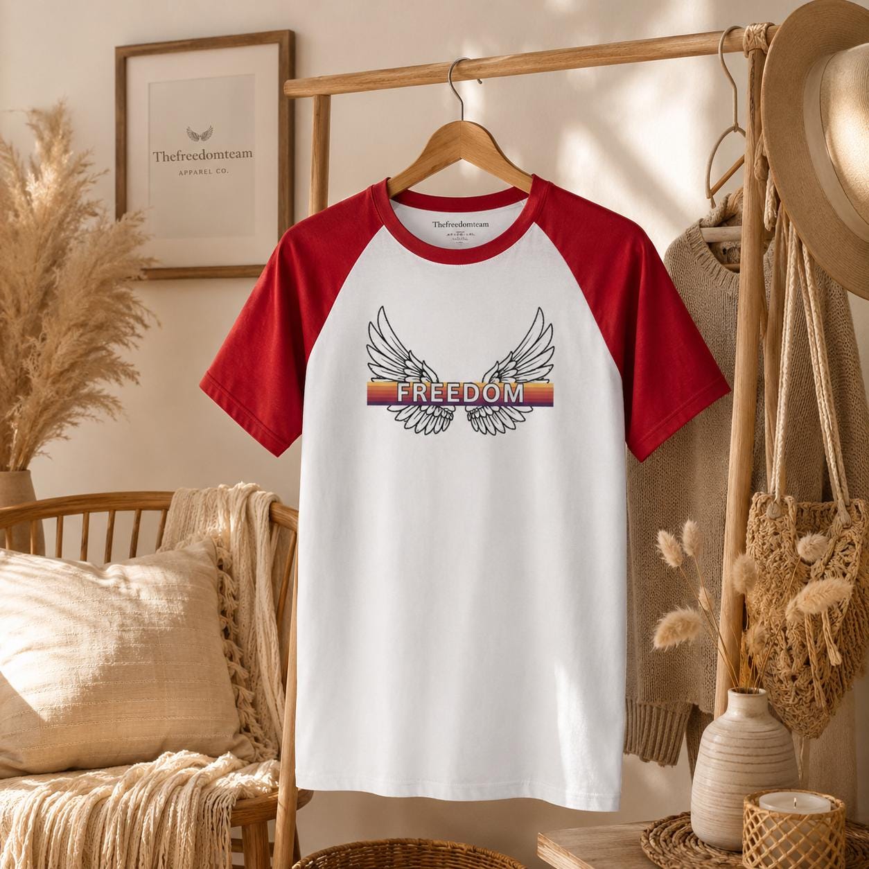 Freedom Wings Baseball Tee, Womens Micro Rib Raglan Baby Tee, Fitted Contrast Sleeve Top, Patriotic Womens Shirt, Soft Cotton Blend