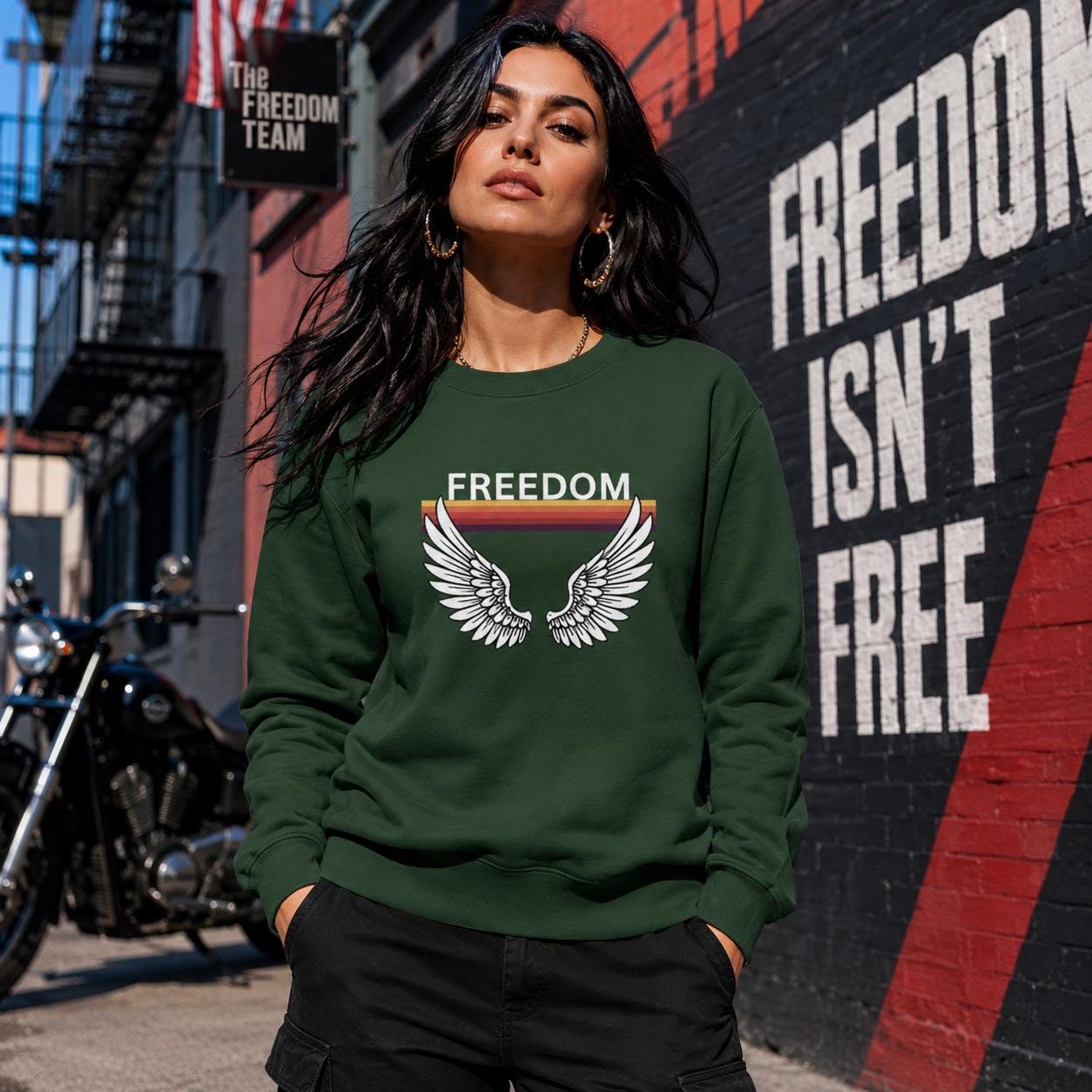 Freedom Wings Organic Sweatshirt, Eco Friendly Unisex Crewneck, Organic Cotton and Recycled Polyester, Sustainable Liberty Gift