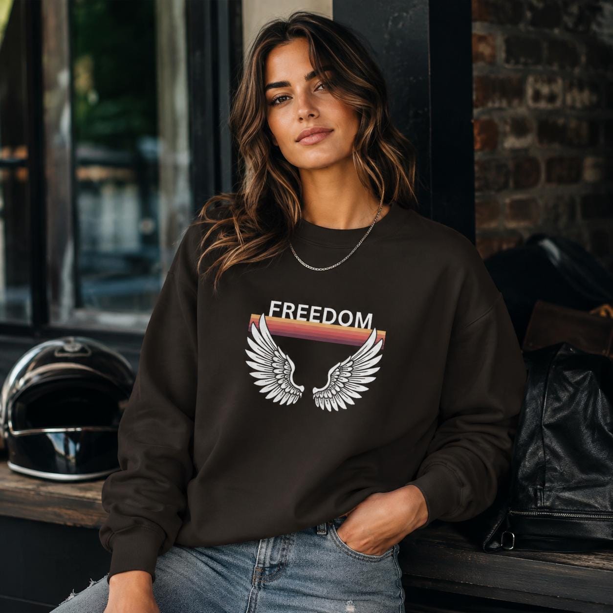 Freedom Wings Organic Sweatshirt, Eco Friendly Unisex Crewneck, Organic Cotton and Recycled Polyester, Sustainable Liberty Gift