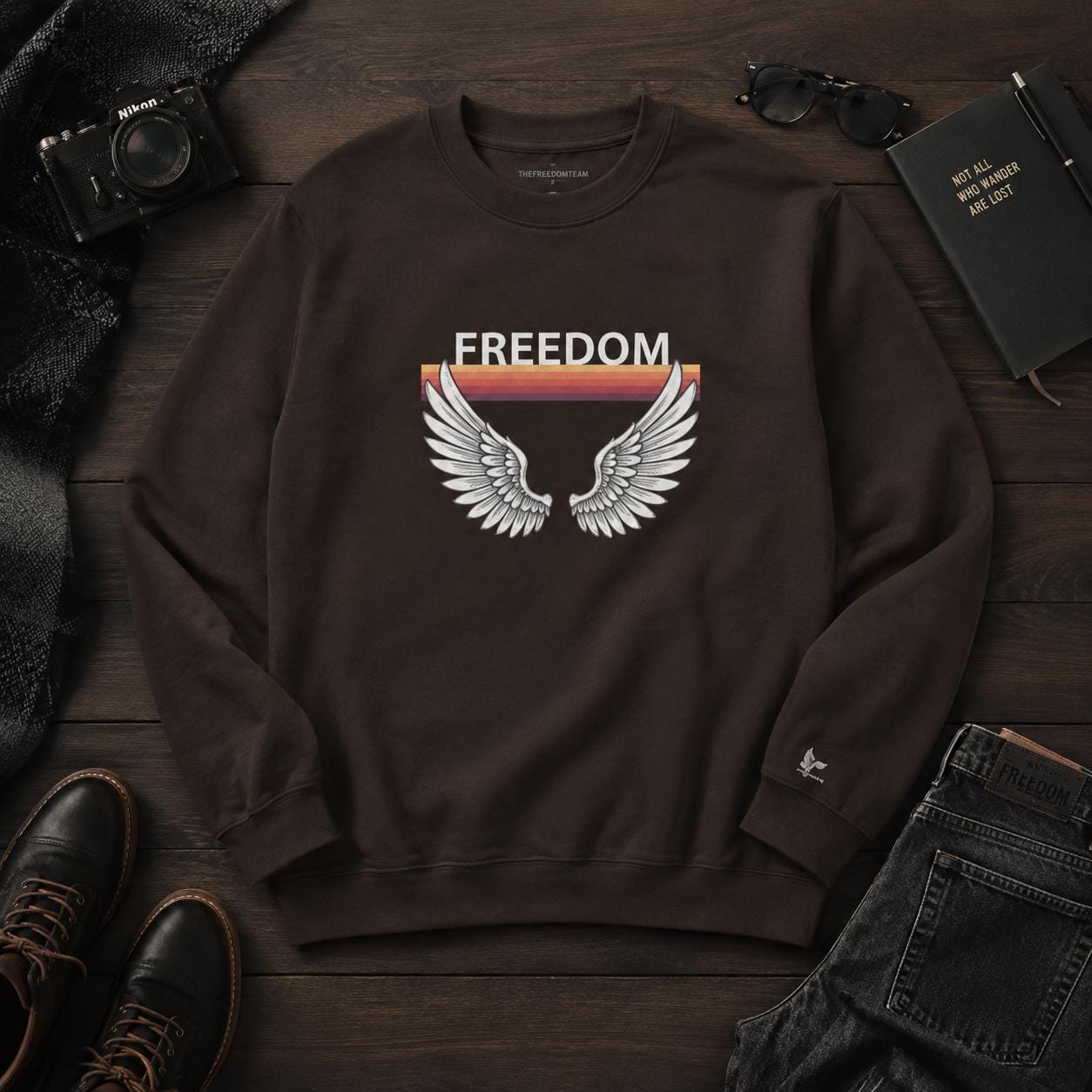 Freedom Wings Organic Sweatshirt, Eco Friendly Unisex Crewneck, Organic Cotton and Recycled Polyester, Sustainable Liberty Gift