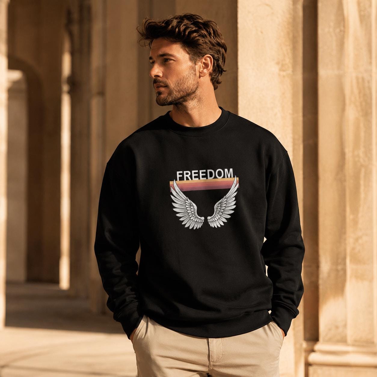 Freedom Wings Organic Sweatshirt, Eco Friendly Unisex Crewneck, Organic Cotton and Recycled Polyester, Sustainable Liberty Gift