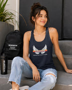 Freedom Wings Racerback Tank Top, Women's Flowy Workout Tank, Raw Edge Seams, Patriotic Gym Shirt, Liberty Tank for Summer