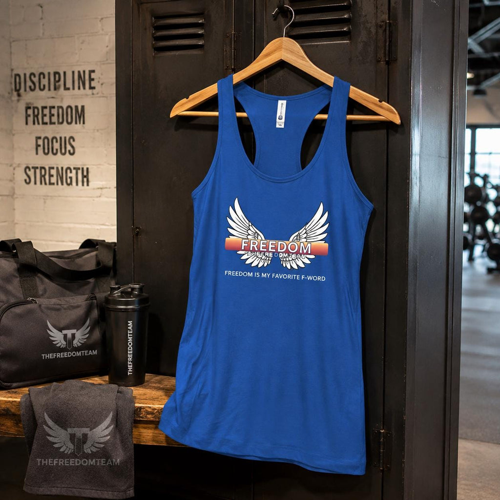 Freedom Wings Racerback Tank Top, Women's Flowy Workout Tank, Raw Edge Seams, Patriotic Gym Shirt, Liberty Tank for Summer