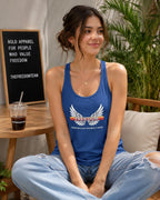 Freedom Wings Racerback Tank Top, Women's Flowy Workout Tank, Raw Edge Seams, Patriotic Gym Shirt, Liberty Tank for Summer