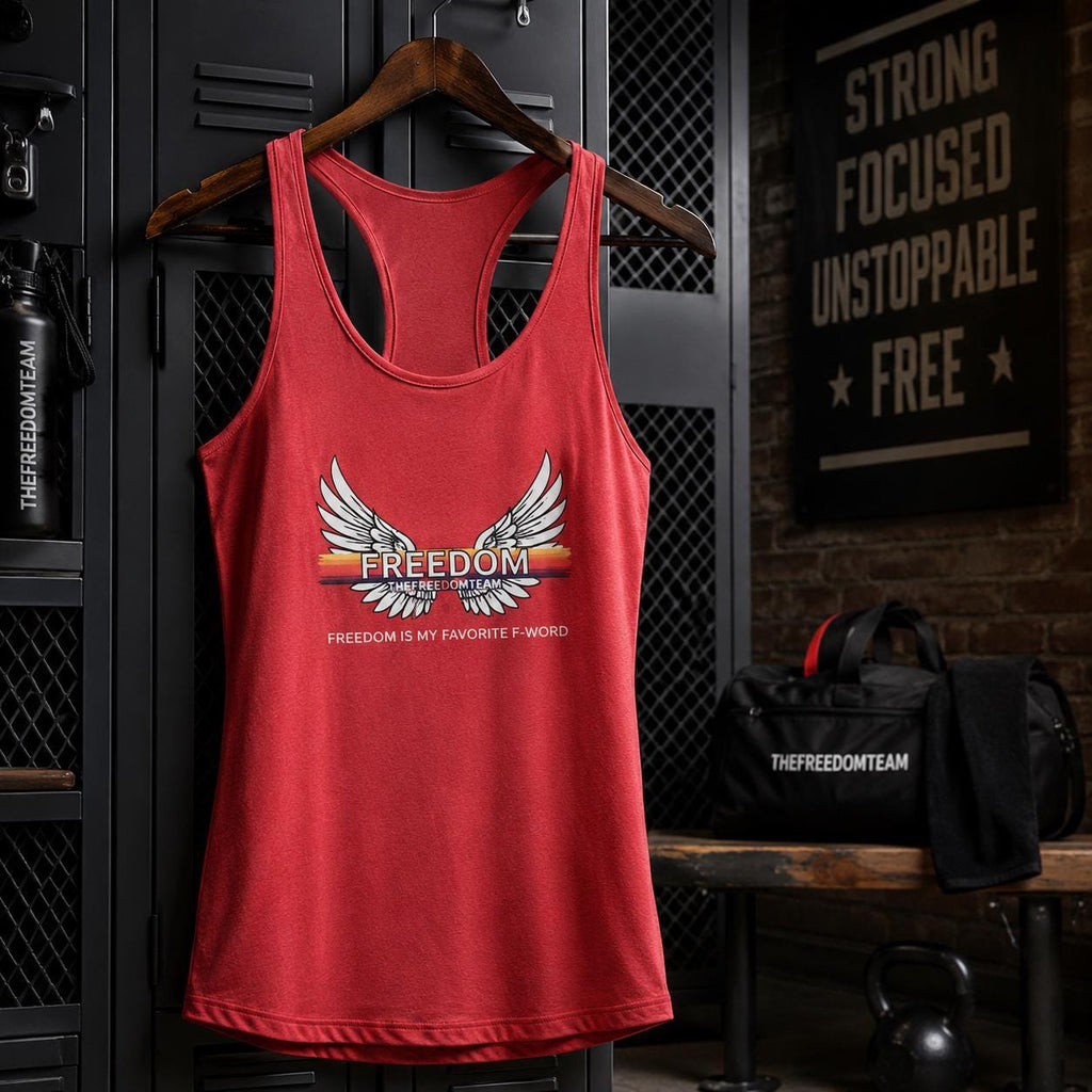 Freedom Wings Racerback Tank Top, Women's Flowy Workout Tank, Raw Edge Seams, Patriotic Gym Shirt, Liberty Tank for Summer