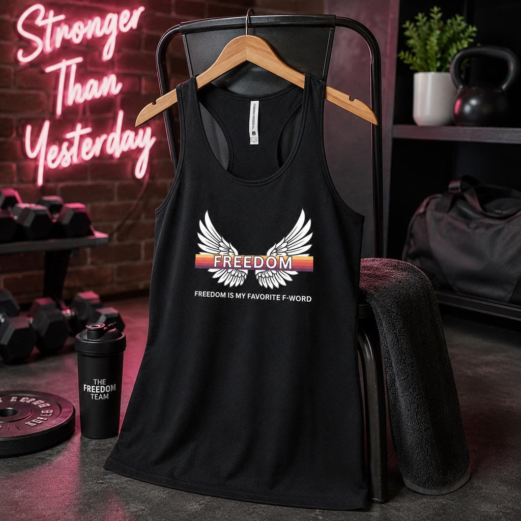 Freedom Wings Racerback Tank Top, Women's Flowy Workout Tank, Raw Edge Seams, Patriotic Gym Shirt, Liberty Tank for Summer