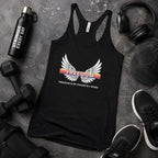 Freedom Wings Racerback Tank Top, Women's Flowy Workout Tank, Raw Edge Seams, Patriotic Gym Shirt, Liberty Tank for Summer