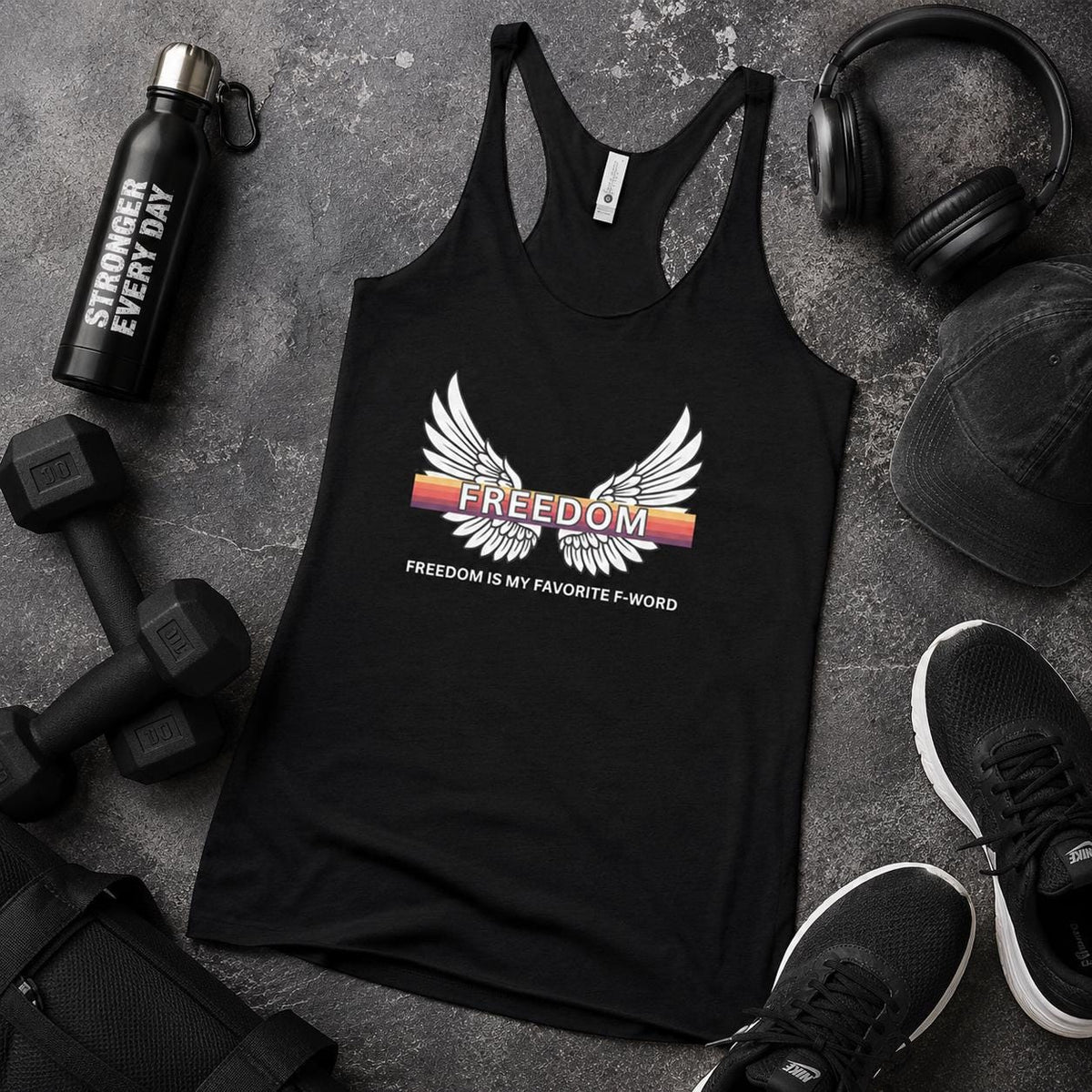 Freedom Wings Racerback Tank Top, Women's Flowy Workout Tank, Raw Edge Seams, Patriotic Gym Shirt, Liberty Tank for Summer