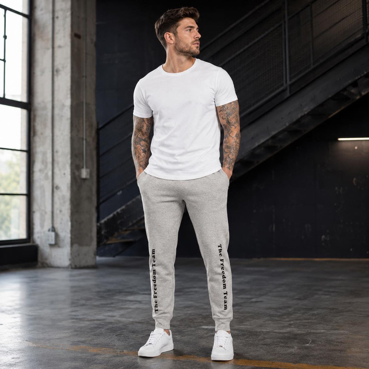 Freedom Team Sweatpants, Unisex Fleece Joggers with Pockets, Cuffed Leg Cotton Blend Lounge Pants, Patriotic Loungewear Gift