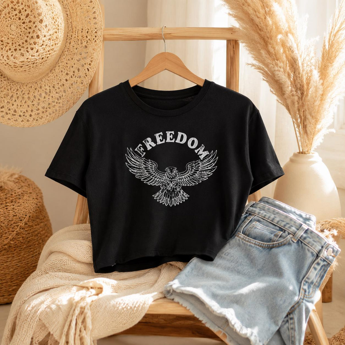 Patriotic Crop Top, 4th of July Crop Top, American Eagle Womens Tee, USA Shirt for Women, Memorial Day Outfit