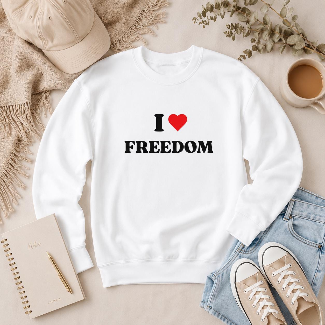 I Love Freedom Sweatshirt, Patriotic Crewneck, Heart Graphic Sweatshirt, Cozy Pullover, Liberty Lover Gift
