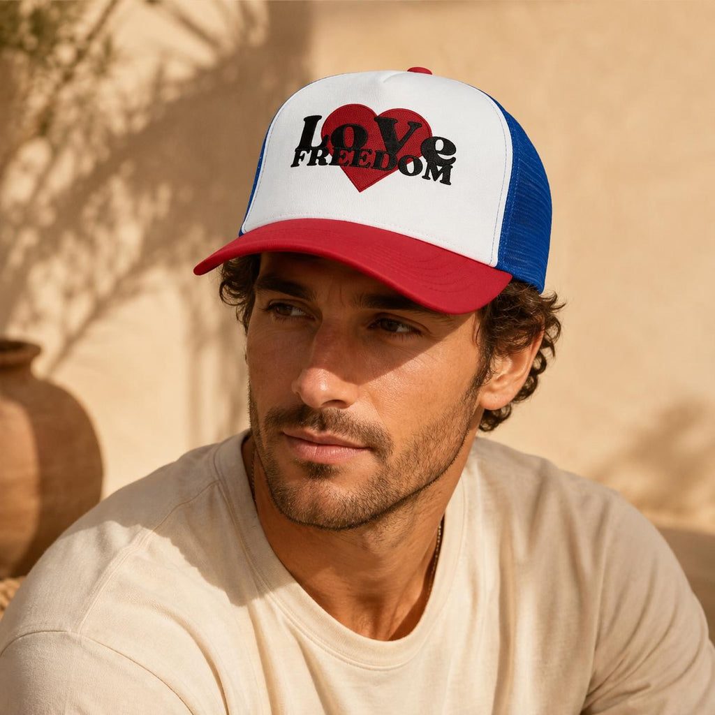 Freedom hat, foam trucker cap, patriotic hat, liberty hat, USA hat, 4th of July accessory, American pride, snap closure, mesh back