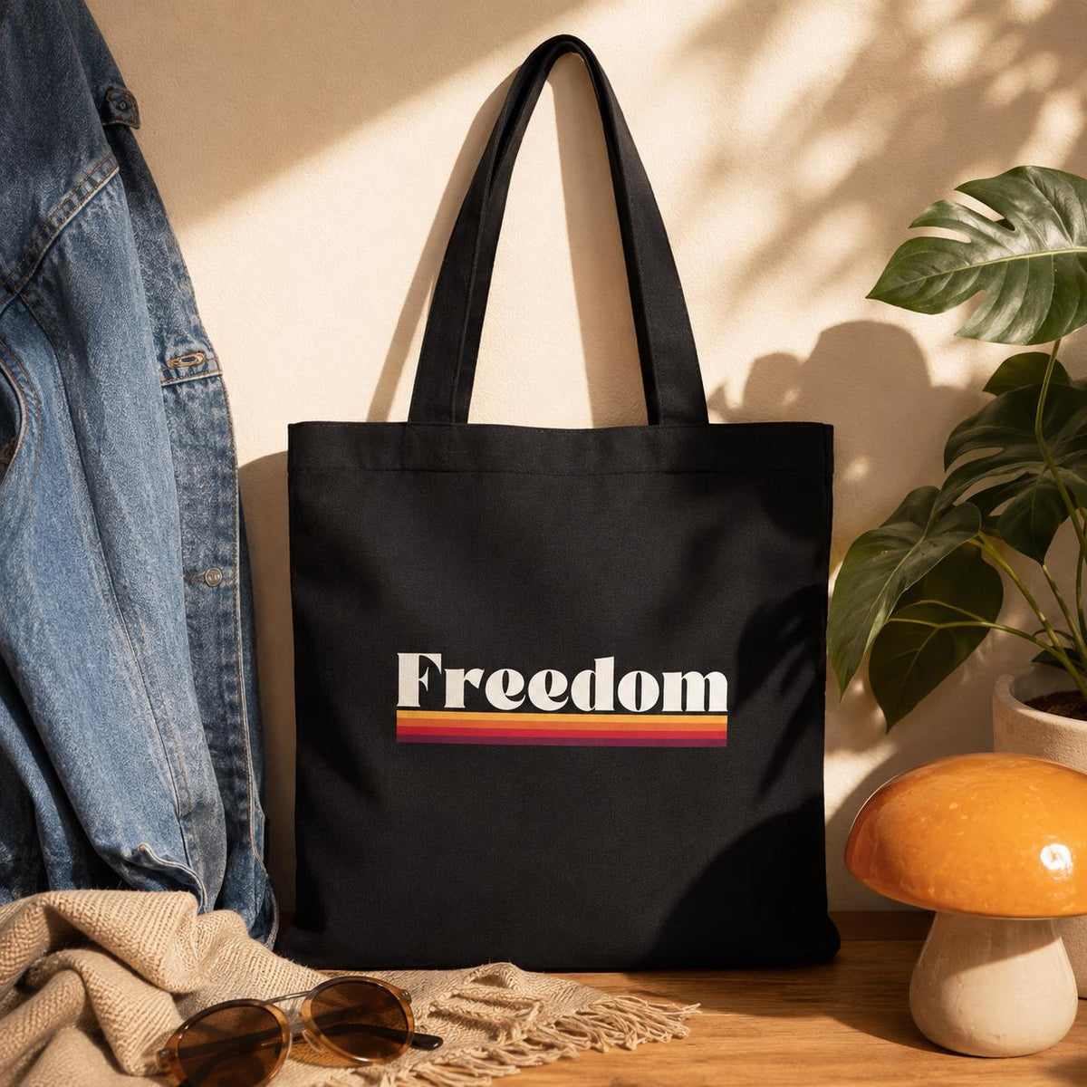 Freedom Tote Bag, Retro Canvas Tote, Organic Cotton Shopping Bag, Reusable Grocery Bag, Patriotic Book Bag Gift