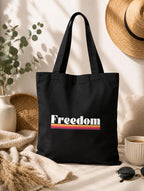 Freedom Tote Bag, Retro Canvas Tote, Organic Cotton Shopping Bag, Reusable Grocery Bag, Patriotic Book Bag Gift
