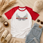 Freedom Wings Baseball Tee, Womens Micro Rib Raglan Baby Tee, Fitted Contrast Sleeve Top, Patriotic Womens Shirt, Soft Cotton Blend