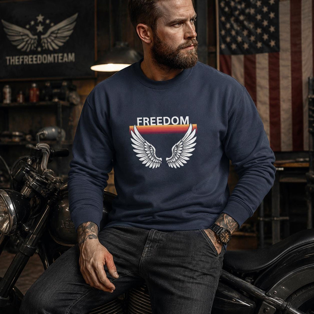 Freedom Wings Organic Sweatshirt, Eco Friendly Unisex Crewneck, Organic Cotton and Recycled Polyester, Sustainable Liberty Gift