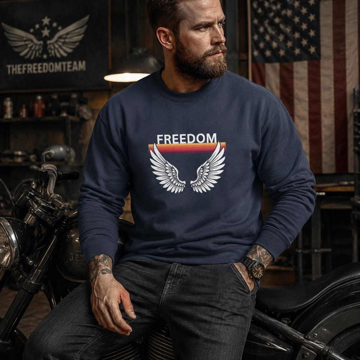 Freedom Wings Organic Sweatshirt, Eco Friendly Unisex Crewneck, Organic Cotton and Recycled Polyester, Sustainable Liberty Gift