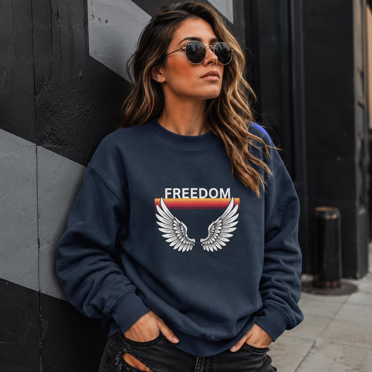 Freedom Wings Organic Sweatshirt, Eco Friendly Unisex Crewneck, Organic Cotton and Recycled Polyester, Sustainable Liberty Gift