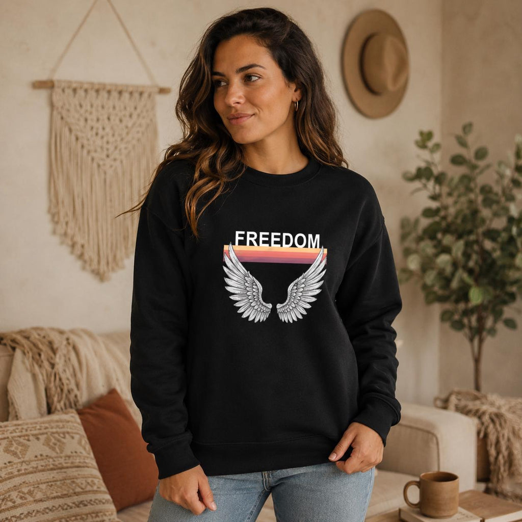 Freedom Wings Organic Sweatshirt, Eco Friendly Unisex Crewneck, Organic Cotton and Recycled Polyester, Sustainable Liberty Gift