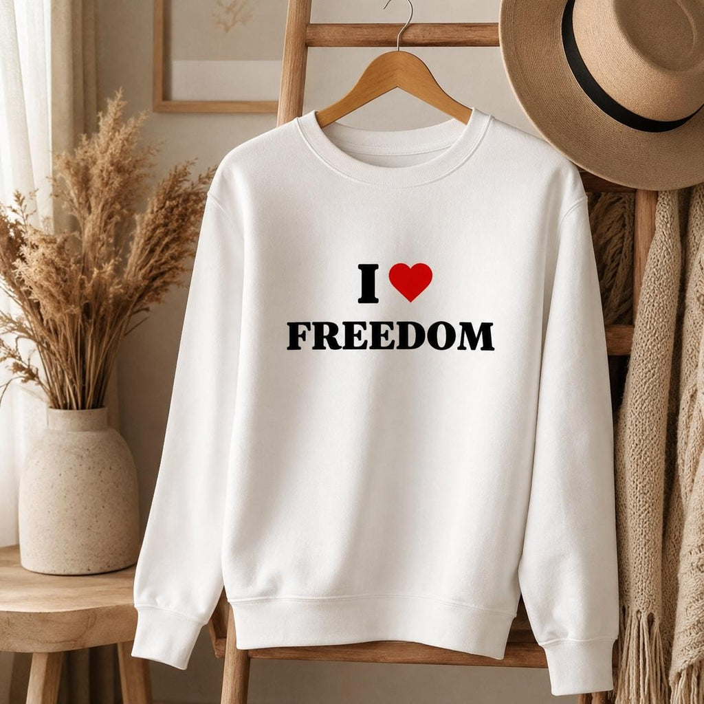 I Love Freedom Sweatshirt, Patriotic Crewneck, Heart Graphic Sweatshirt, Cozy Pullover, Liberty Lover Gift