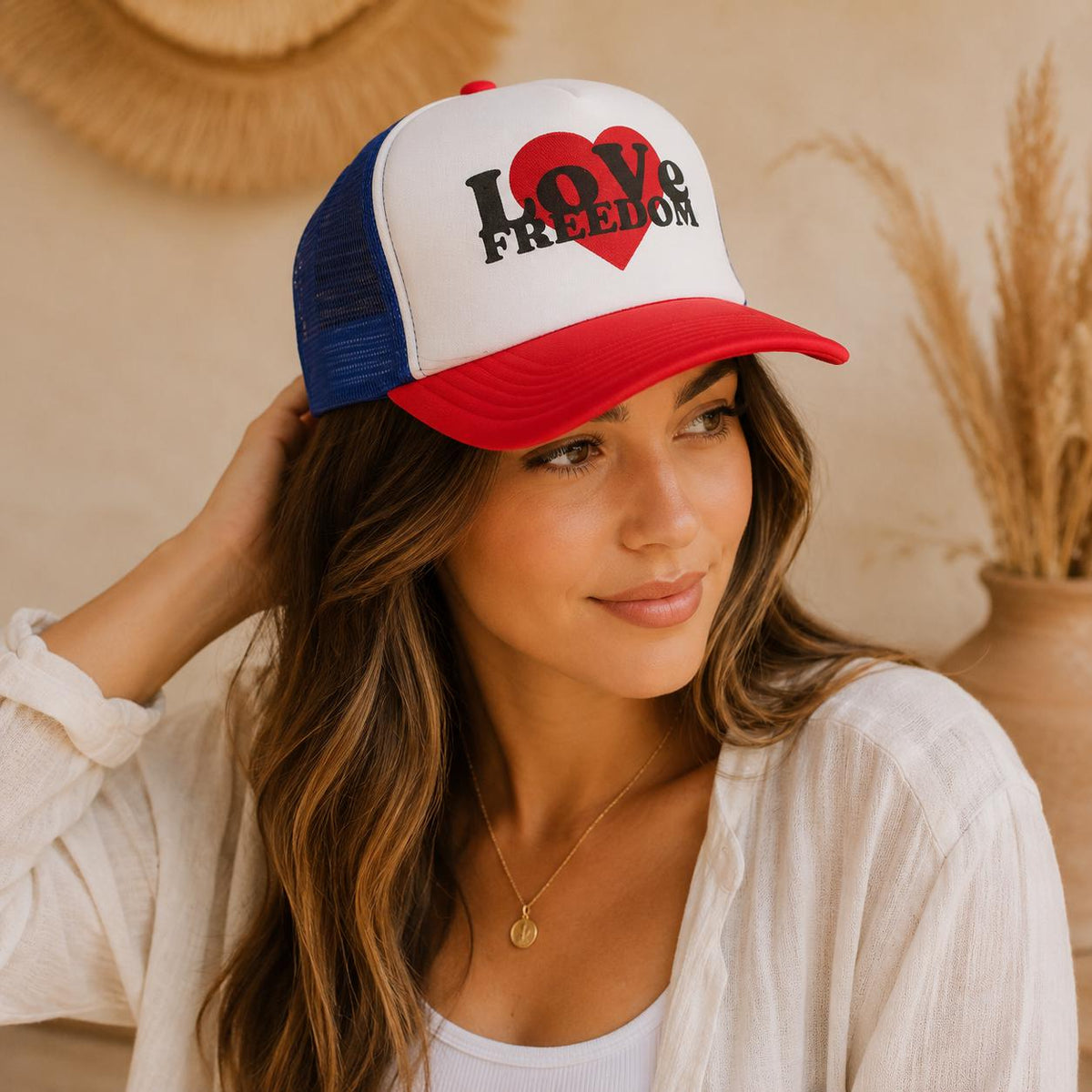 Freedom hat, foam trucker cap, patriotic hat, liberty hat, USA hat, 4th of July accessory, American pride, snap closure, mesh back