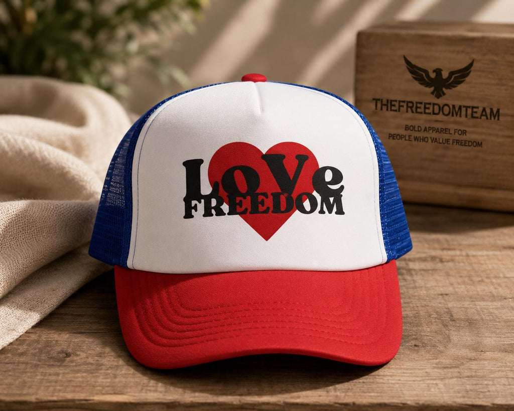 Freedom hat, foam trucker cap, patriotic hat, liberty hat, USA hat, 4th of July accessory, American pride, snap closure, mesh back