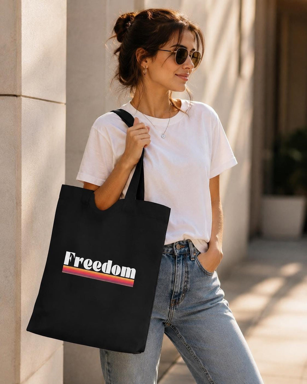 Freedom Tote Bag, Retro Canvas Tote, Organic Cotton Shopping Bag, Reusable Grocery Bag, Patriotic Book Bag Gift