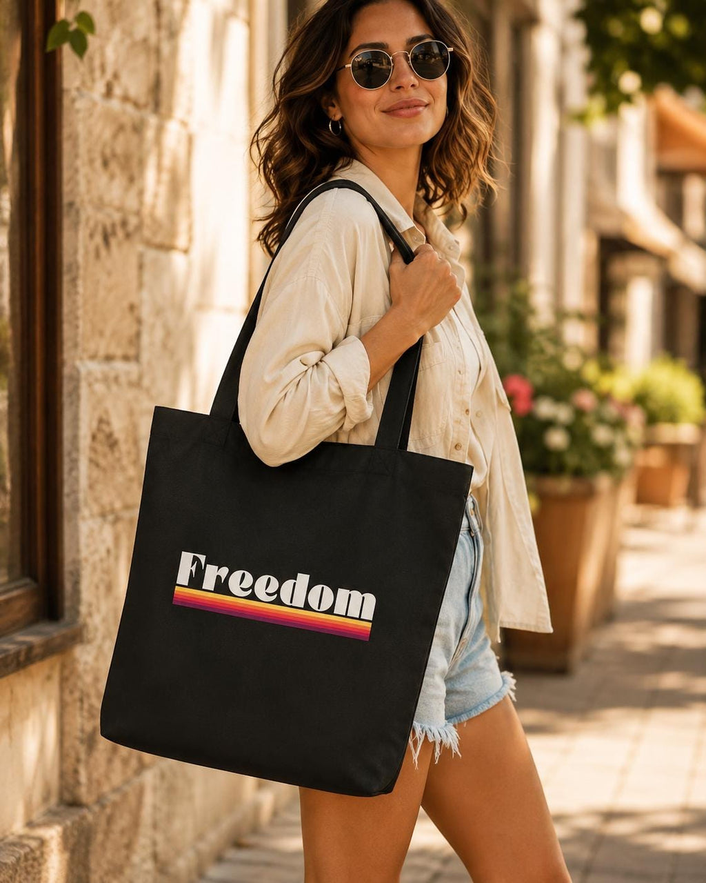 Freedom Tote Bag, Retro Canvas Tote, Organic Cotton Shopping Bag, Reusable Grocery Bag, Patriotic Book Bag Gift