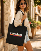 Freedom Tote Bag, Retro Canvas Tote, Organic Cotton Shopping Bag, Reusable Grocery Bag, Patriotic Book Bag Gift