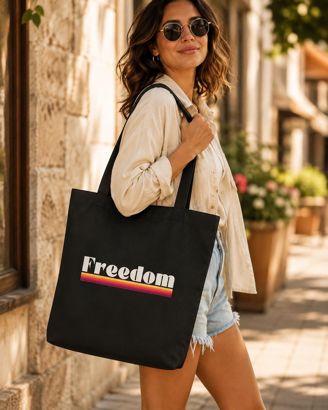 Freedom Tote Bag, Retro Canvas Tote, Organic Cotton Shopping Bag, Reusable Grocery Bag, Patriotic Book Bag Gift
