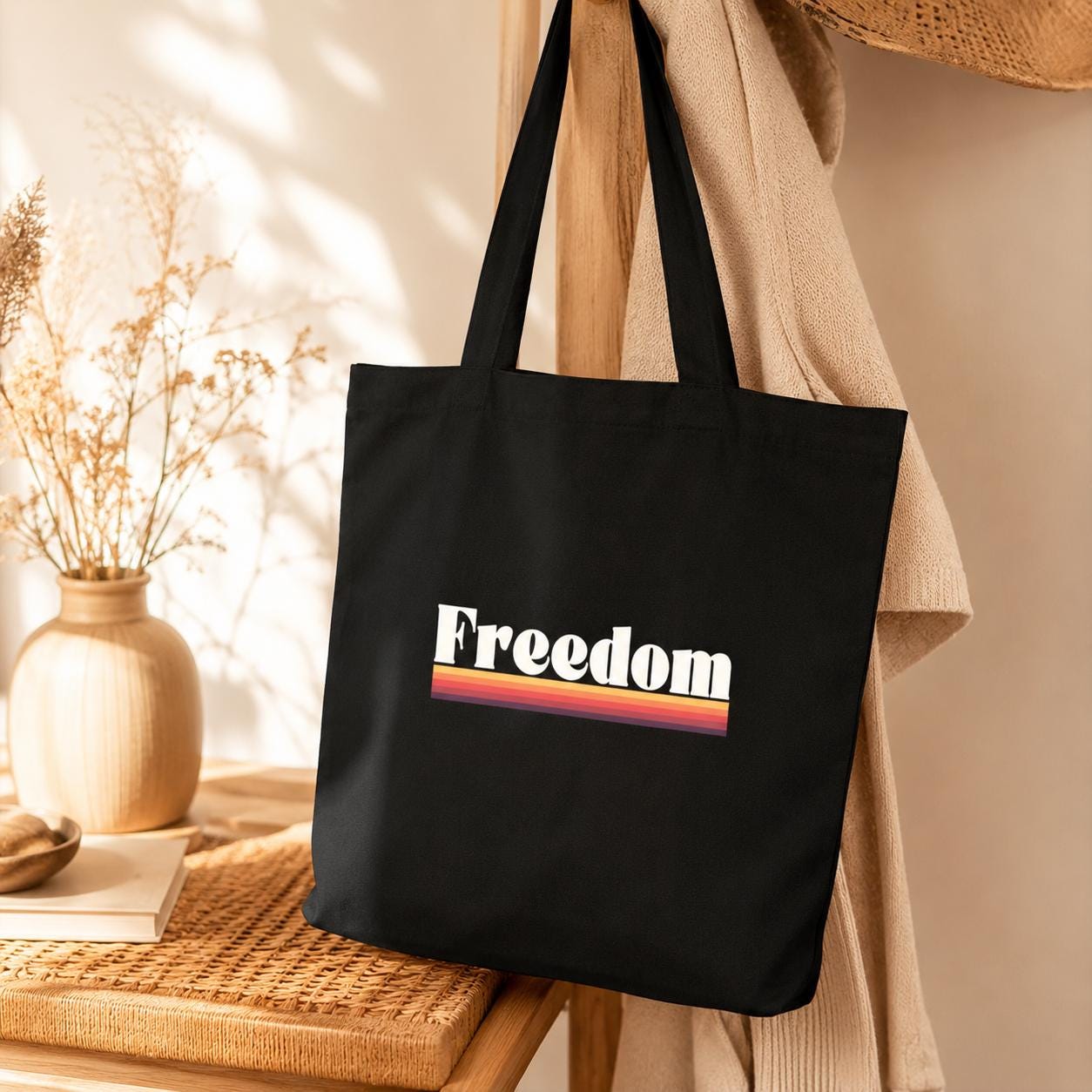 Freedom Tote Bag, Retro Canvas Tote, Organic Cotton Shopping Bag, Reusable Grocery Bag, Patriotic Book Bag Gift